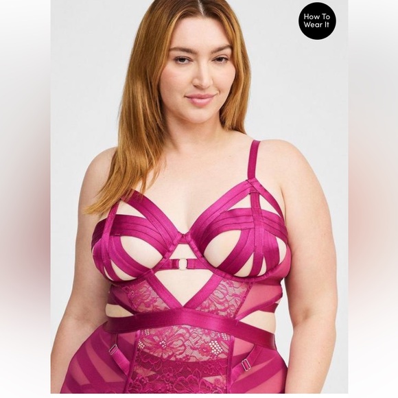 NWOT Torrid Strappy Vixen Open Cup Underwire Halter Chemise - Picture 2 of 5